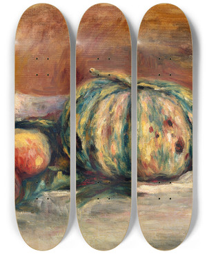 Triptych art skateboard deck of Pierreauguste Renoir Still Life With Melon Nature Morte Au Melon by Pierre-Auguste Renoir (1841-1919)