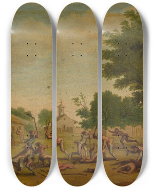 Triptych art skateboard deck of Jacques Callot Village Fight by Jacques Callot (1592-1635)