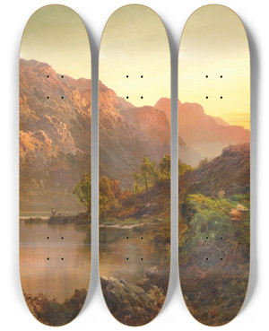 Triptych art skateboard deck of Alfred De Branski Ben Lomond_1 by Alfred De Breanski (1852-1928)