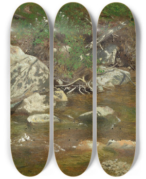 Triptych art skateboard deck of Alexander Helwig Wyant Mountain Brook A Study by Alexander Helwig Wyant (1836-1892)