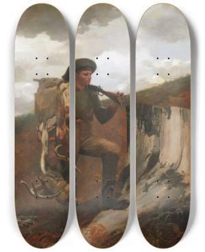 Triptych art skateboard deck of Winslow Homer A Huntsman And Dogs by Winslow Homer (1836-1910)