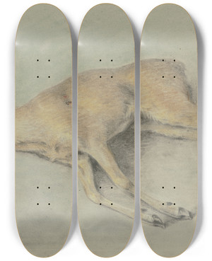 Triptych art skateboard deck of Carl Kuntz Zur Strecke Gebrachter Rehbock by Carl Kuntz (1770-1830)