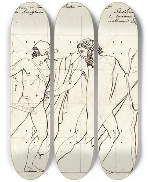 Triptych art skateboard deck of David Humbert De Superville Theseus Fighting The Brigand Sinis After A Greek Vase by David Humbert De Superville (1770-1849)