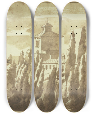 Triptych art skateboard deck of Jacob Van Der Ulft Ansicht Des Palastes Zu Palestrina by Jacob van der Ulft (1627-1689)