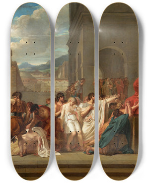 Triptych art skateboard deck of Guillaumeguillon Lethire Brutus Condemning His Sons To Death by Guillaume Guillon Lethiere (1760-1832)