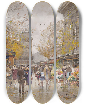 Triptych art skateboard deck of Eugne Galienlaloue Place De La Madeleine_2 by Eugene Galien Laloue (1854-1941)