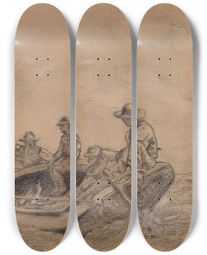 Triptych art skateboard deck of Winslow Homer Breezing Up by Winslow Homer (1836-1910)
