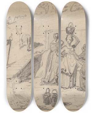 Triptych art skateboard deck of Elihu Vedder Father And Son Ii by Elihu Vedder (1836-1923)