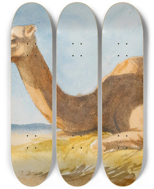Triptych art skateboard deck of Thomas Hartley Cromek Two Camels by Thomas Hartley Cromek (1809-1873)