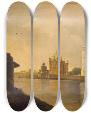 Triptych art skateboard deck of William Hodges The Taj Mahal by William Hodges (1744-1797)