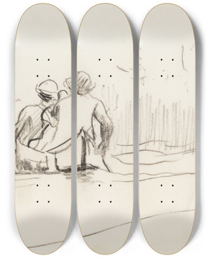 Triptych art skateboard deck of Winslow Homer Stern View Of Two Canoes by Winslow Homer (1836-1910)