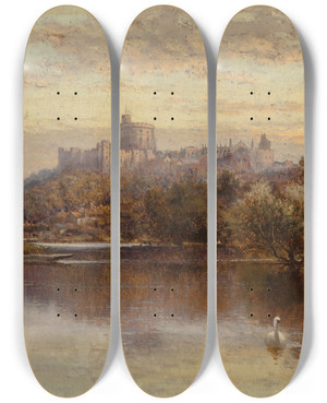 Triptych art skateboard deck of Alfred Augustus Glendening A View Of Windsor Castle by Alfred Augustus Glendening (1861-1903)