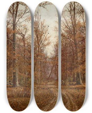 Triptych art skateboard deck of William Mckendree Snyder Beech Trees by William Mckendree Snyder (1848-1930)