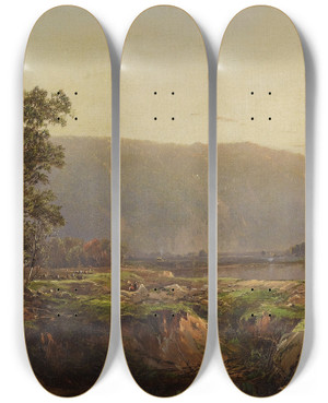 Triptych art skateboard deck of William Louis Sonntag View Of The White Mountains by William Louis Sonntag (1822-1900)