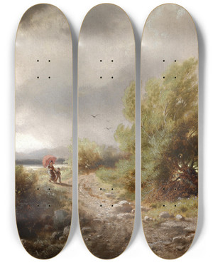 Triptych art skateboard deck of Albert Rieger Aufziehendes Gewitter by Albert Rieger (1934-1905)