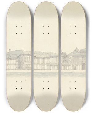 Triptych art skateboard deck of Lewis Vulliamy Topkapi Palace Istanbul by Lewis Vulliamy (1791-1871)