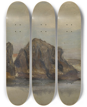 Triptych art skateboard deck of William De Goumois Two Rocks In Brittany by William de Goumois (1865-1941)