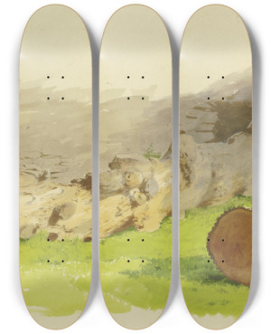 Triptych art skateboard deck of Carl Theodor Reiffenstein Abgesgte Baumstmme Vor Einer Mauer In Oberwesel September 13 1858 by Carl Theodor Reiffenstein (1820-1893)