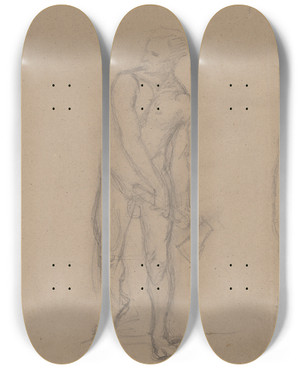 Triptych art skateboard deck of Jzef Simmler Three Sketches Of Male Nudes For The Painting Martyrdom Of St Matthias by Jozef Simmler (1823-1868)