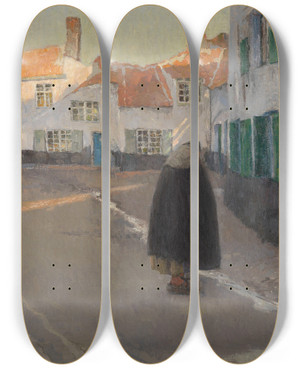 Triptych art skateboard deck of Albert Baertsoen Square In Flanders by Albert Baertsoen (1866-1922)