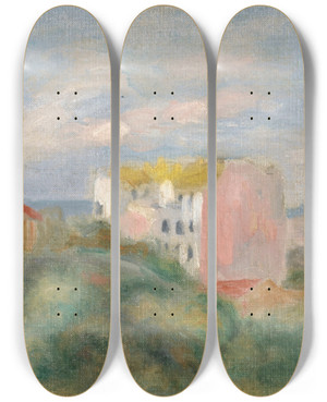Triptych art skateboard deck of Pierreauguste Renoir Paysage De Montmartre by Pierre-Auguste Renoir (1841-1919)