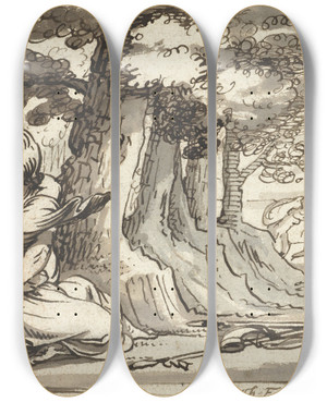 Triptych art skateboard deck of Gerard Ter Borch Venus En Adonis In Een Omhelzing Verwikkeld by Gerard Ter Borch (1617-1681)