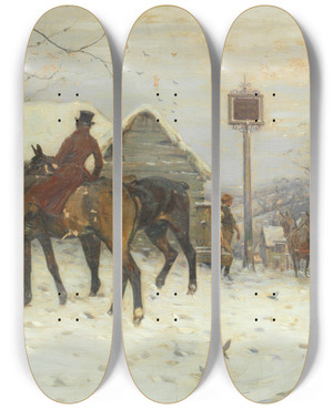 Triptych art skateboard deck of George Wright Going Away by George Wright (1860-1944)