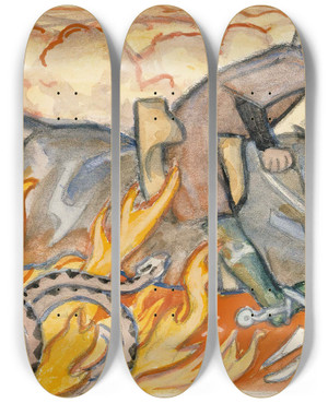 Triptych art skateboard deck of Akseli Gallenkallela Ritari Ja Kuningaskrme Seitsemn Veljeksen Kuvitusta by Akseli Gallen Kallela (1865-1931)