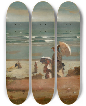 Triptych art skateboard deck of Winslow Homer On The Beach At Marshfield by Winslow Homer (1836-1910)