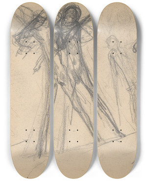 Triptych art skateboard deck of George Minne Page From The Sketchbook With Figure Studies by George Minne (1866-1941)