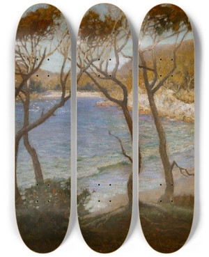 Triptych art skateboard deck of Albert Hanson Pacific Beaches by Albert Hanson (1867-1914)