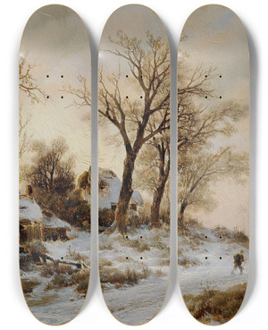 Triptych art skateboard deck of Remigius Adrianus Van Haanen Winterlandschaft_3 by Remigius Adrianus Van Haanen (1812-1894)