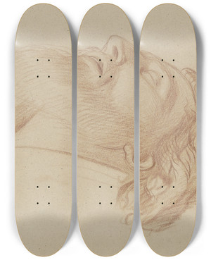 Triptych art skateboard deck of Bernhard Von Neher The Younger Mnnlicher Studienkopf Liegend by Bernhard Von Neher The Younger (1806-1886)