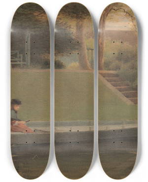 Triptych art skateboard deck of George Dunlop Leslie Girl In A Punt by George Dunlop Leslie (1835-1921)