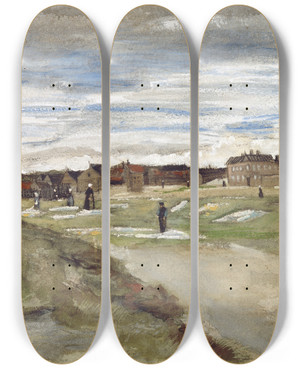 Triptych art skateboard deck of Vincent Van Gogh Bleachery At Scheveningen by Vincent van Gogh (1853-1890)