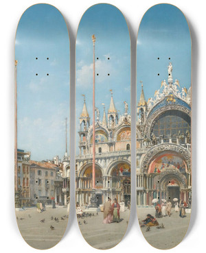 Triptych art skateboard deck of Federico Del Campo Saint Marks Square Venice by Federico del Campo (1837-1923)
