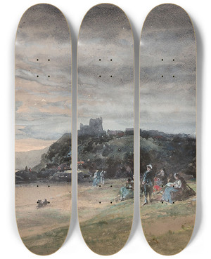 Triptych art skateboard deck of Jules Nol Scne De Plage by Jules Nol