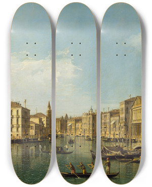 Triptych art skateboard deck of Canaletto Venice The Grand Canal From The Palazzo Foscari To The Carit by Canaletto (1697-1768)