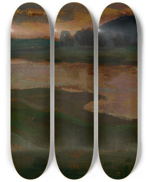 Triptych art skateboard deck of Jan Stanislawski Bielany At Dusk by Jan Stanislawski (1860-1907)