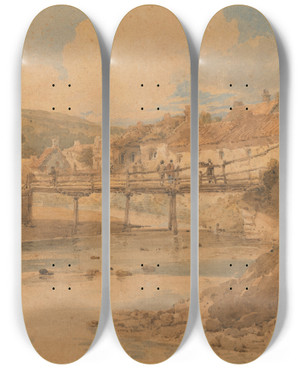 Triptych art skateboard deck of Thomas Girtin Sandsend Yorkshire by Thomas Girtin (1775-1802)