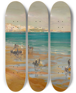 Triptych art skateboard deck of Sir John Lavery The Beach Tangier by Sir John Lavery (1856-1941)