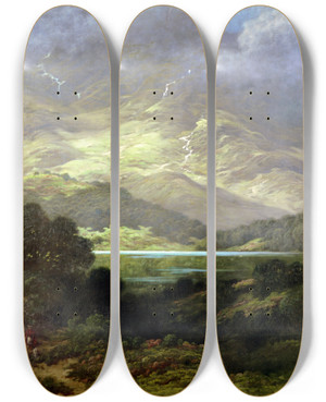 Triptych art skateboard deck of Gustave Dor Scottish Highlands by Gustave Dore (1832-1883)