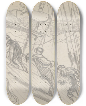 Triptych art skateboard deck of John Singer Sargent Sailors On Sloping Deck by John Singer Sargent (1856-1925)