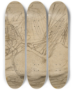 Triptych art skateboard deck of Eugne Devria Les Orientales La Captive by Eugene Deveria (1805-1865)