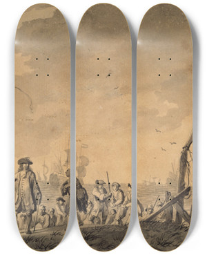 Triptych art skateboard deck of Ludolf Bakhuysen Dutch Fleet Near A Coast by Ludolf Backhuysen (1630-1708)