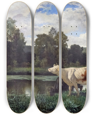 Triptych art skateboard deck of Edouard Bernard Debatponsan The Cows by Edouard Bernard Debat-Ponsan (1847-1913) Triptych art skateboard deck of Edouard Bernard Debatponsan The Cows by Edouard Bernard Debat-Ponsan (1847-1913)