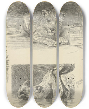 Triptych art skateboard deck of August Alleb Vier Dieren by August Allebe (1838-1927)