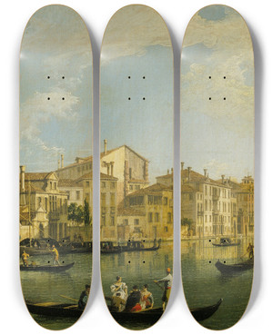 Triptych art skateboard deck of Canaletto Venice The Grand Canal From The Palazzo Flangini To San Marcuola by Canaletto (1697-1768)
