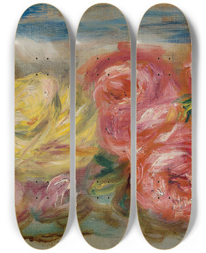 Triptych art skateboard deck of Pierreauguste Renoir Roses_1 by Pierre-Auguste Renoir (1841-1919)