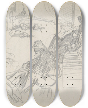 Triptych art skateboard deck of John Singer Sargent Sailors Relaxing On Deck by John Singer Sargent (1856-1925)